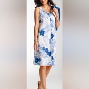 NWOT...J. Jill " Love Linen" Blue and White Batik Floral Dress Size LP